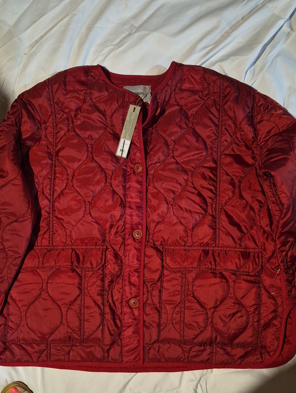 H By Hudson Quilted Red Button-Front Puffer Jacket